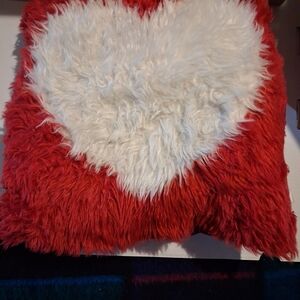 Fuzzy Heart Accent Pillow - Red and White